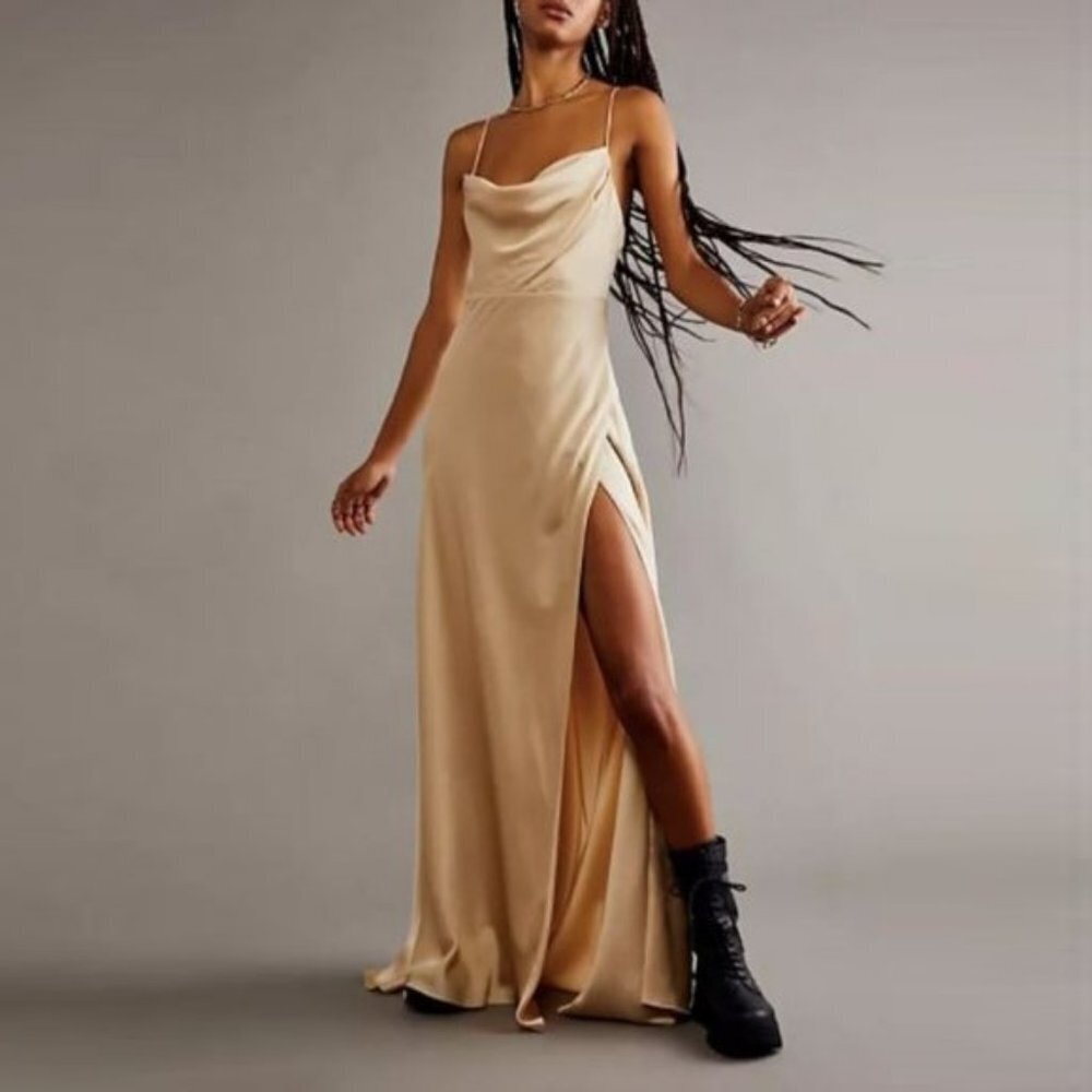 New Free People Fame & Partners Rosabel Beige Gown Dress Size 0